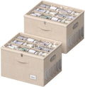 2 Pack Shoe Organizer for Closet Large Shoe Box Storage Containers with Clear Window Space Saving Shoe Bin with Foldable Bottom Support Adjustable Dividers Fits 32 Pairs (Beige, (19.7x15.7x13inch)x2) by FHSQX