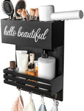 2Tier Black Wooden Hair Dryer Holder Wall-Mounted Organizer by Cokritsm