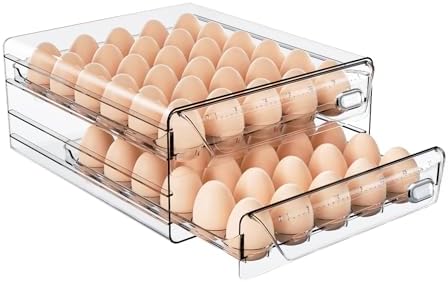 HIYOHIYO Clear 60 Grid Egg Organizer for Refrigerator with Drawers, 2-Tier by HIYOHIYO