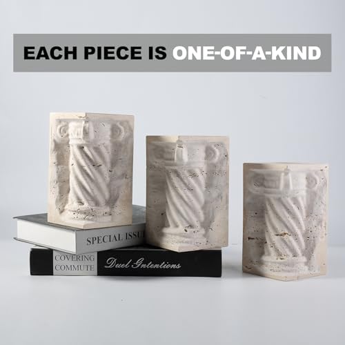 Roman Column Book Ends Decorative, 4-in-1 Heavy Duty Marble Bookend for Shelves, Unique Pen Holder & Mini Flower Vase, Classic Greek Statue for Office Home Desk Decor (2PC, Beige) - Image 2
