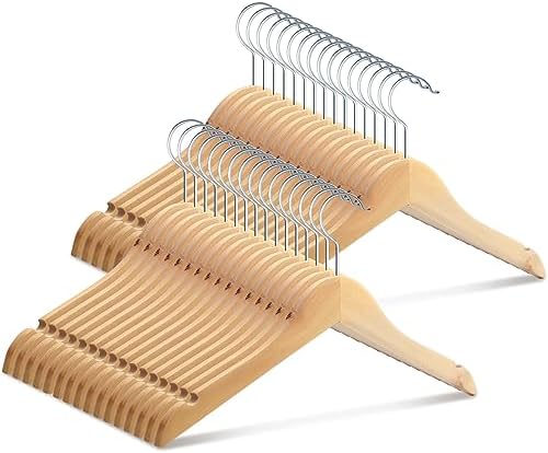 Pinkunn 50 Pcs Wooden Hangers for Baby Kids Wood Hangers Solid Baby Children's Coat with Pants Bar Shoulder Notches Anti Rust Swivel Hooks 12.6 Inch by Pinkunn