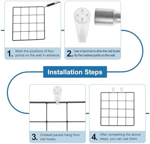 uxcell 2Pcs Wire Wall Grid Panel, 12" x 12" Metal Photo Hanging Display Grid Shelf Decorative Gridwall Wire Board Organizer with Hook for Art Display Frame Home Decor, Black - Image 7