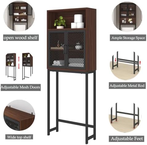Launica 65 Inch Over The Toilet Storage Cabinet Wood and Metal Walnut - Image 7