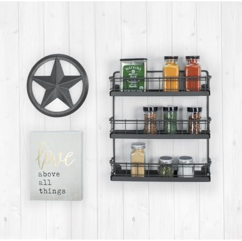 Spectrum 3 Tier Hanging Spice Rack for Wall Black Steel Kitchen Spice Organizer, Wall Mounted Metal Three Tier Metal Spice Organizer Rack for Kitchen Cabinet Pantry Organization - Image 5