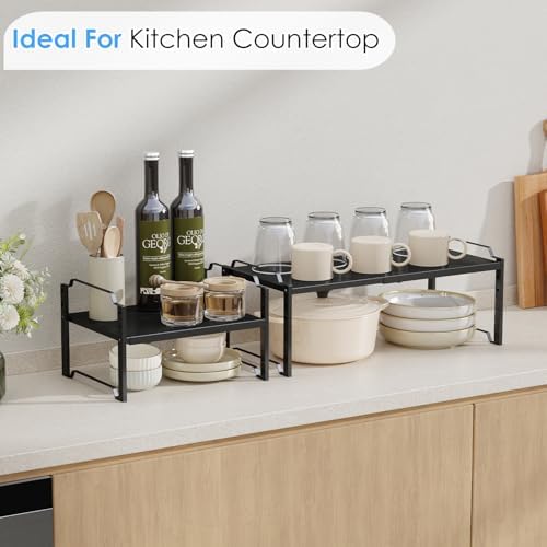 2 Pack 11” Depth Expandable Kitchen Cabinet Organizer Shelves, Metal Kitchen Countertop Organizers and Storage Shelving, Heavy Duty Stackable Storage Rack Shelf For Pantry Cupboard Counter Tabletop - Image 6