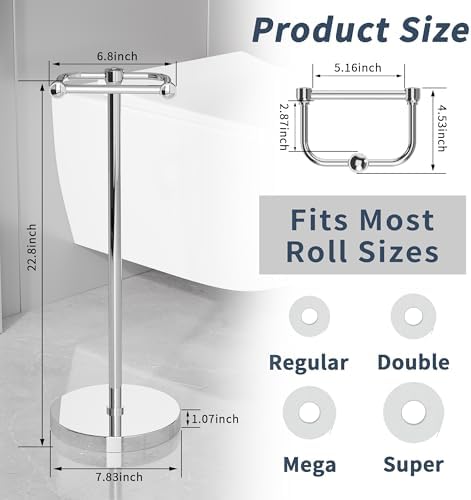RARXTR Toilet Paper Holder Stand, Post Pivoting Design Free Standing Toilet Paper Holder, SUS304 Stainless Steel Toilet Paper Roll Holder, Heavy Stable Base (Chrome) - Image 6