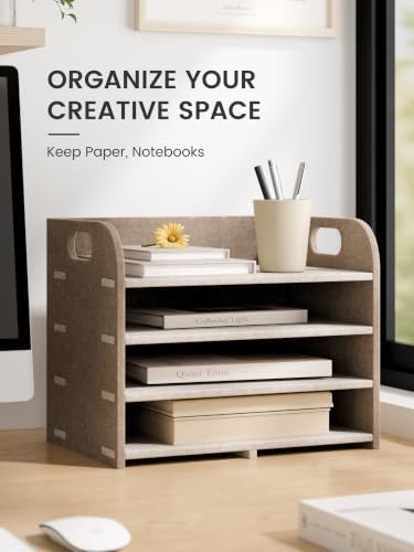 Fluxynara 4-Tier Felt File Organizer with Carry Handles, Natural Stone - Image 5