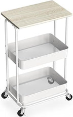 Simple Houseware 2-Tier Rolling Utility Cart Wood Top/Lockable Wheel, Maple by SimpleHouseware