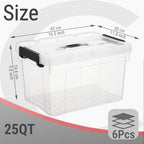 Cetomo Plastic Storage Bins with Handle, Storage Bin with Lids, Organizing Container, PP Box for Home Office, Clear, 25 Quart (Pack of 6) - Image 2