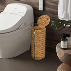 Graciadeco Stand Paper Storage with Lid Spare Extra 3 Rolls of Toilet Tissue Holder Free Standing Water Hyacinth Wciker Toilet Paper Organizer Basket for Bathroom - Image 7