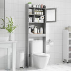 SUPER DEAL Over The Toilet Bathroom Storage Cabinet Freestanding Wooden Bathroom Organizer with Adjustable Shelves and Glass Door, Gray - Image 4