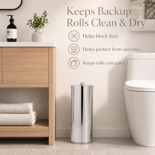 [2023 Upgraded Version] HUJI Rust Resistant Stainless Steel Toilet Paper Roll Canister Holder w/Removable Base for Bathroom Storage (1 Pack, Toilet Paper Canister) - Image 2
