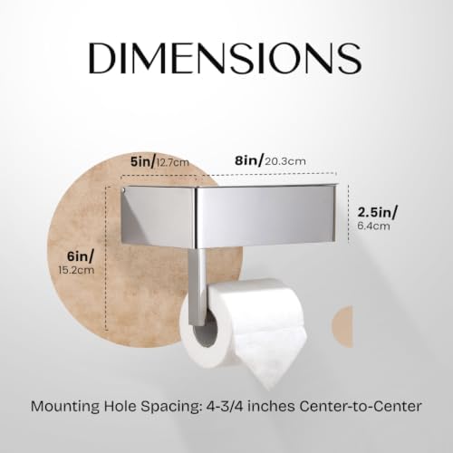 Day Moon™ - Toilet Paper Holder with Shelf - Modern Roll Holder for Bathroom - 1 Pack - Wall Mount - with Storage, Polished Chrome - Image 6