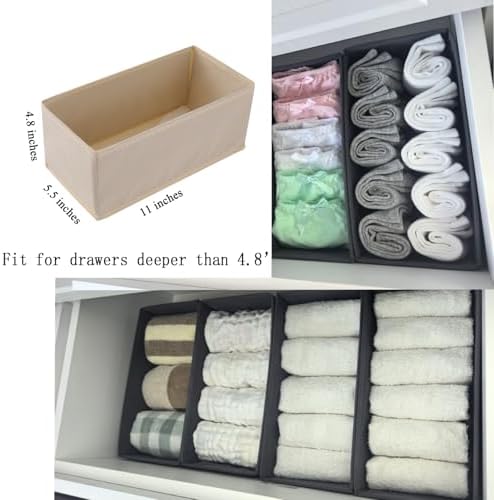 Bructhun Sock Drawer Organizer 9 Pack - Collapsible Fabric Storage Bins for Underwear Divider, Small Closet Organizers with 9 Compartments, Beige - Image 4