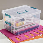 Sterilite 1427CLR Stack & Carry - 2 Layer Box, Clear Lid & Blue Handle, See-through layers - Image 3