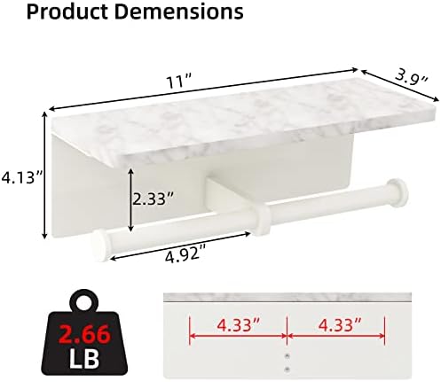 Gypie Double Toilet Paper Holder, Toilet Paper Wall Mount, White Marble - Image 6