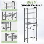 Kalrin Over-The-Toilet Storage Rack, 4-Tier Bathroom Organizer Shelf Over Toilet with Adjustable Shelf and Basket, Freestanding Space Saver Bathroom Shelves Above Toilet for Room (Gray- White) - Image 6