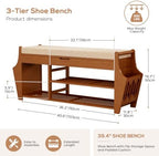 39.4in Shoe Bench with 2 Holder, 3 Tier Bamboo Entryway Bench with Storage - Image 2