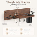 RoleDes Wooden Hair Dryer Holder Wall Mounted, Bathroom Hair Tool Organizer, Blow Dryer Holder Shelf, Curling Iron and Hair Styling Tools Organizer - Image 6