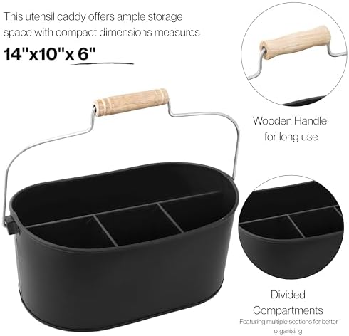 Alpha Living Home 4 Compartment Metal Flatware Caddy Silverware & Condiment Holder Cutlery Organizer Flatware Organizer - Perfect for Kitchen, Dining, and Picnics (Black) - Image 4
