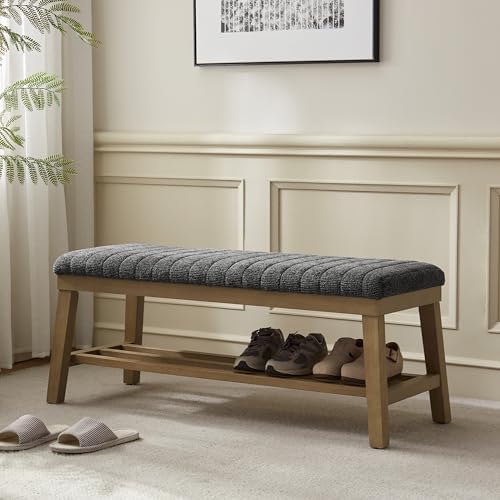 VKNOW Entryway Bench, Storage Shoe Bench with Rubberwood Legs, Black by VKNOW