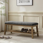 VKNOW Entryway Bench, Storage Shoe Bench with Rubberwood Legs, Black by VKNOW
