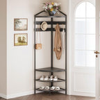 GiftGo Corner Hall Tree with Shoe Bench Entryway Coat Rack with 10 Metal Movable Hooks Freestanding Clothes Rack Shoes Shelf Organizer for Home Office Bedroom (Black) - Image 2