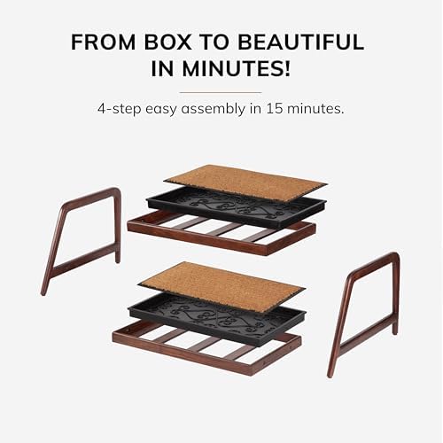 Anji Mountain Heavy Duty Waterproof Wooden Shoe Storage Mat Organizer/Boot Storage Tray Multi Use for Entryway with Coir, Tan and Black Tribal Insert, 2 Tier, Fits 4 Pair (26.5" Wide) - Image 6