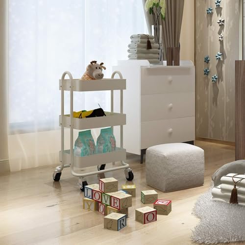 Metal Rolling Cart,3-Tier Metal Rolling Cart with Wheels,3 Tier Utility Cart with Wheels for Office,Home,Kitchen,Garden（13.4"x18.1"x31"） White - Image 4