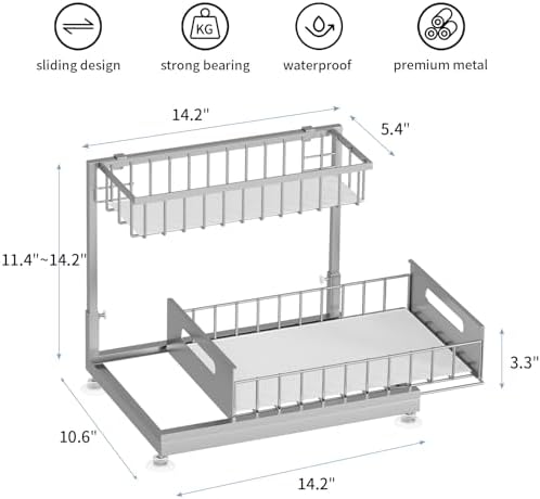 Saydear L-Shaped Under Sink Organizer, 2-Tier Pull-out Cabinet Rack 1-Pack - Image 6