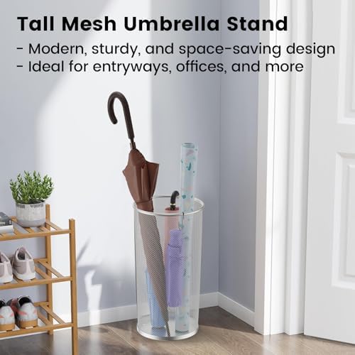 DUNCHATY 3 Pack Metal Mesh Umbrella Stand for Entryway - 19.5 Inch Heavy Duty Iron Umbrella Holder with Seamless Bottom - Freestanding Indoor Organizer Rack for Walking Canes and Bats, Silver - Image 7