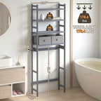 Homde Bathroom Over Toilet Storage Rack: Adjustable 4-Tier Bamboo (Grey) - Image 2