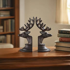 Decorative Bookend Deer Head Antler Book Ends Heavy Duty Cast Iron Vintage Shelf Decor, Antique Brown - Image 4