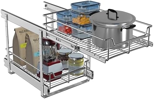JOWBOOW 2-Tier Cabinet Pull Out Shelves, 11" W x 22" D, Chrome - Image 6
