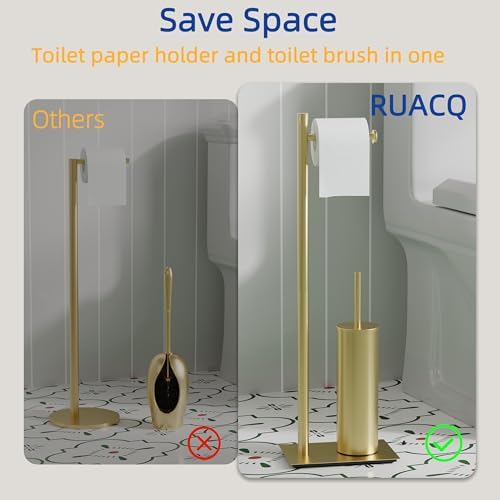 RUACQ Toilet Paper Holder Stand with Toilet Brush & Holder Set, Gold - Image 3