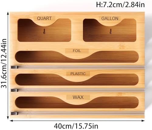 Bambooss Roll Organizer Holder - Ziplock Bag Organizer | Wooden Bag Holde, Wrap Dispenser with Cutter and Labels, Wooden Ziplock Drawer, Food Storage Drawer for Kitchen - Image 6