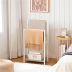 HOOBRO Free Standing Towel Rack for Bathroom, 2 Tier Blanket Rack, 16.5" L x 9.4" W x 31.5" H, Blanket Holder, Drying and Display Rack with Shelf, White and Grey WG02LB01 - Image 3