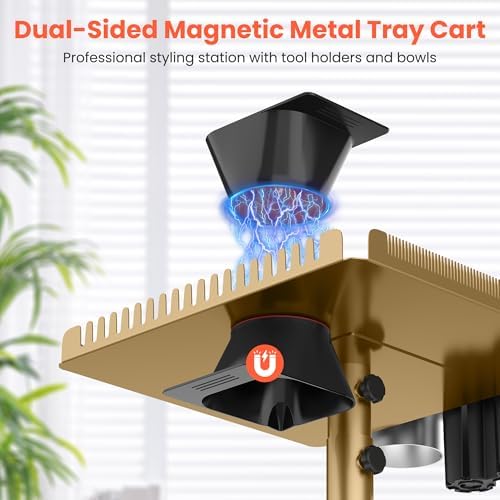 TASALON Gold Salon Tray on Wheels – Salon Rolling Tray Set with Magnetic Hair Dye Bowl, Heat-Resistant Tool Rack, Hair Extension Holder for Styling, Rolling Tool Cart & Hair Salon Station Organizer - Image 2