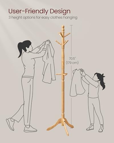 VASAGLE Freestanding Coat Rack, Rubber Wood Coat Tree with 10 Hooks - Image 5