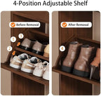 Walnut Hidden Shoe Cabinet with 3 Flip Drawer & Coat Rack, Entryway - Image 4