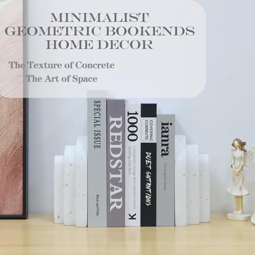 Decorative Book Ends for Shelves - Boho Aesthetic Bookends Decor - Heavy Duty Travertine Book Stopper Holder for Home Office Desk Coffee Table, Gifts for Book Lovers (White) - Image 3