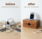 Wooden Cable Management Box for Power Strips, Desk Cord Organizer for Home Office & TV Stand, Hidden Cable Storage with Phone Stand - Image 3