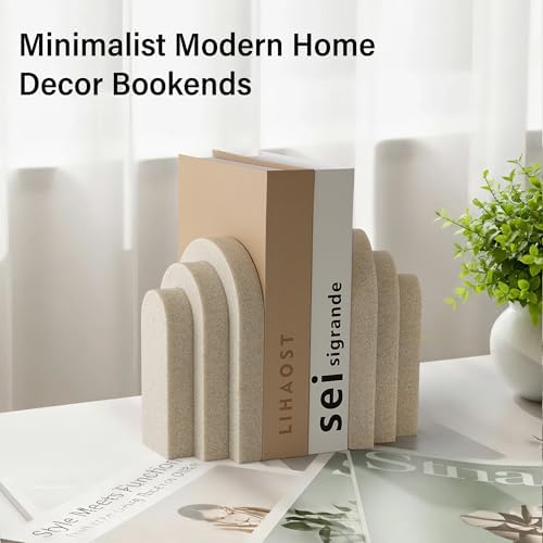 LIN CHUAN Heavy Duty Bookends for Shelves, Set of 2, Sandstone Beige - Image 3