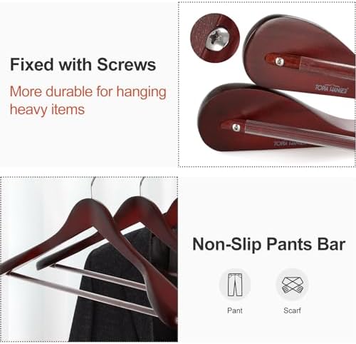 TOPIA HANGER Wide Shoulder Wooden Hangers, Suit Hangers with Non Slip Pants Bar & 360° Swivel Hook, Solid Wood Heavy Duty Coat Hanger, 6 Pack (Matte Cherry)-CT02C - Image 4