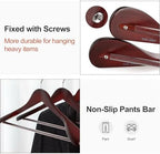 TOPIA HANGER Wide Shoulder Wooden Hangers, Suit Hangers with Non Slip Pants Bar & 360° Swivel Hook, Solid Wood Heavy Duty Coat Hanger, 6 Pack (Matte Cherry)-CT02C - Image 4