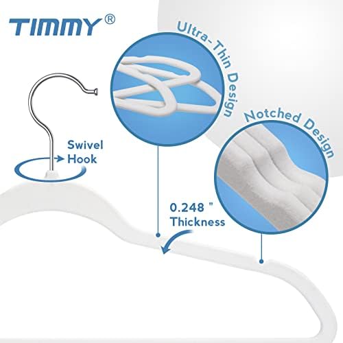 TIMMY 50 Pack Velvet Clothes Hangers, 17.7 in, White/Silver, Non-Slip - Image 3