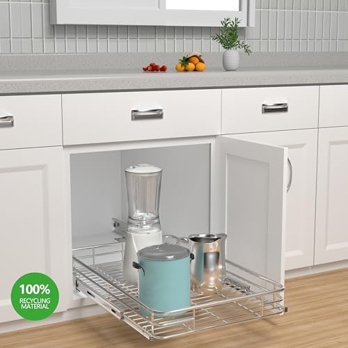 JOWBOOW Pull Out Cabinet Organizer 20" W x 21" D, Chrome - Image 2
