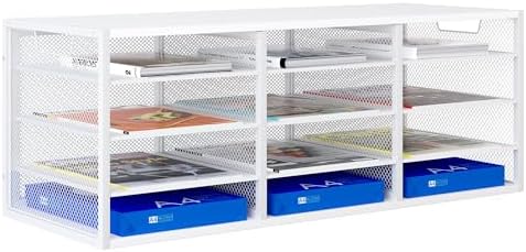 Mail Sorter Adjustable Countertop Mail Holder, Heavy Duty Literature Organizer, Student Mailbox for Classroom, Desktop Bill Paper Organizer for Office Home School, 12 Compartments, White by PAG-Mass