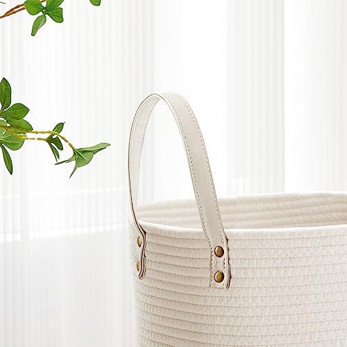 VIPOSCO 53L Tall Woven Rope Laundry Hamper, Leather Handles, White - Image 3