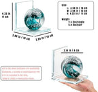 Glass Book Ends for Shelves, Dark Blue Hand Blown Sea Wave Ball, Set of 2 - Image 3